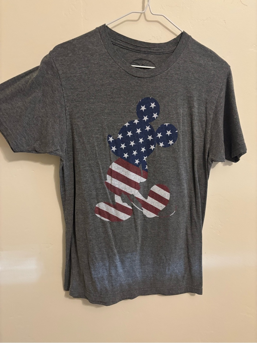 Disney Men's Gray Tee with American Flag Mickey Graphic